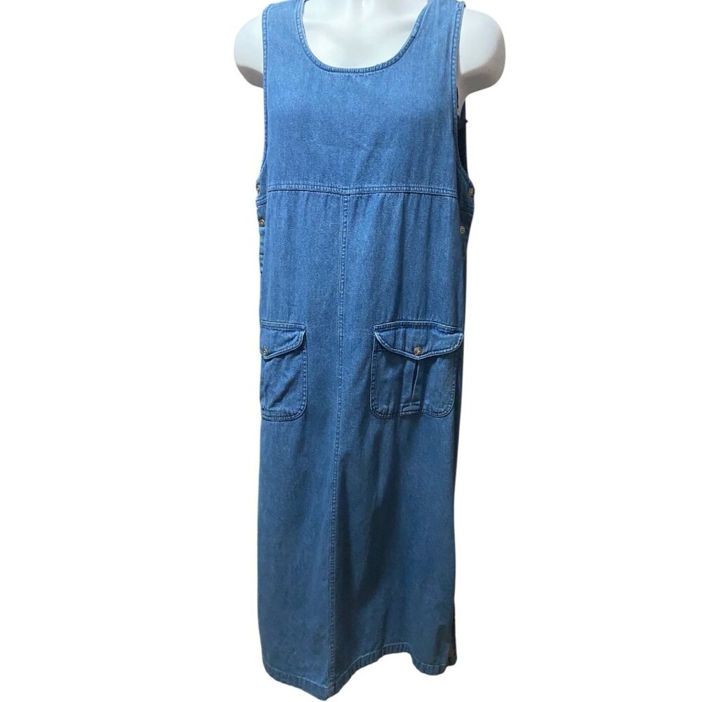 VTG Blue J Womens Jumper Large Cotton Denim‎ Pinafore Overall Dress Y2K